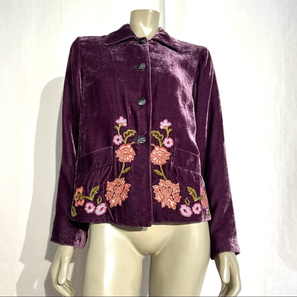 J.Jill Velvet Blazer Jacket Floral Embroidery - Picture 1 of 13